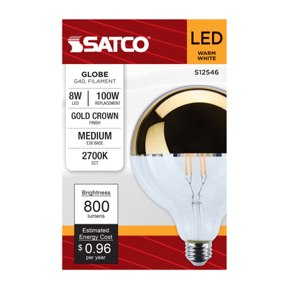 Satco S12546 8W G40 Warm White LED Light Bulb Medium Base