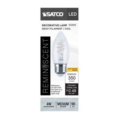 Satco S12555 4W B11 Soft White LED Light Bulb Medium Base