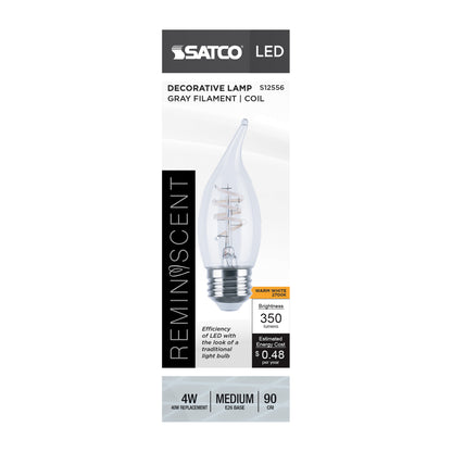 Satco S12556 4W CA11 Warm White LED Light Bulb Medium Base
