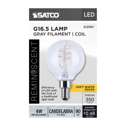 Satco S12561 4W G16.5 Soft White LED Light Bulb Candelabra Base