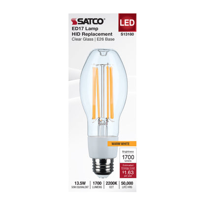 Satco S13180 13.5W ED17 Warm White LED Light Bulb Medium Base