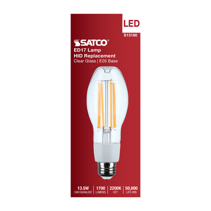 Satco S13180 13.5W ED17 Warm White LED Light Bulb Medium Base
