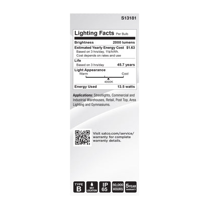 Satco S13181 13.5W ED17 Cool White LED Light Bulb Medium Base