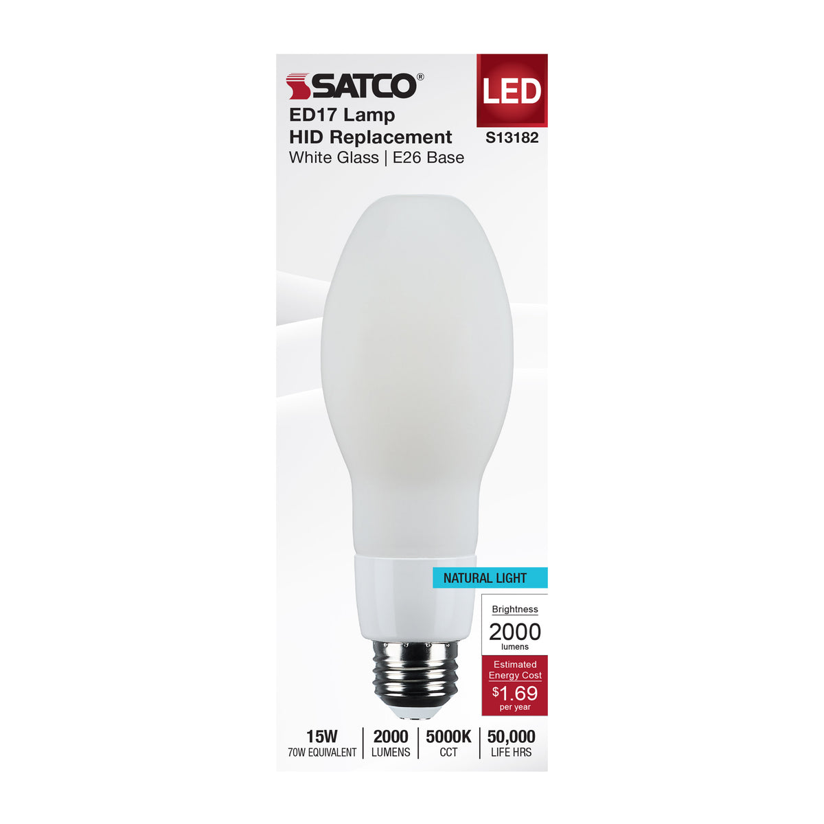 Satco S13182 15W ED17 Natural Light LED Light Bulb Medium Base