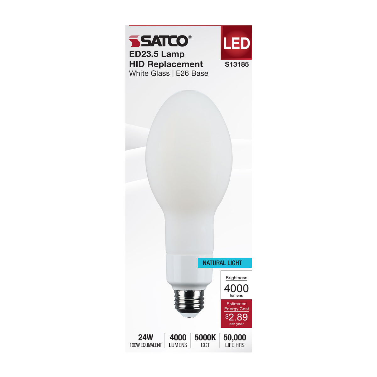 Satco S13185 24W ED23.5 Natural Light LED Light Bulb Medium Base