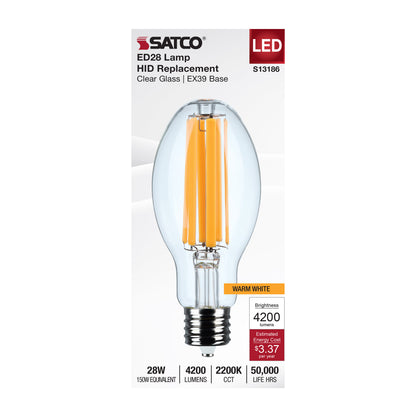Satco S13186 28W ED28 Warm White LED Light Bulb Mogul Extended Base