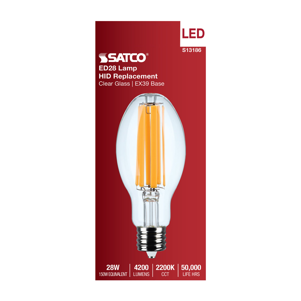 Satco S13186 28W ED28 Warm White LED Light Bulb Mogul Extended Base
