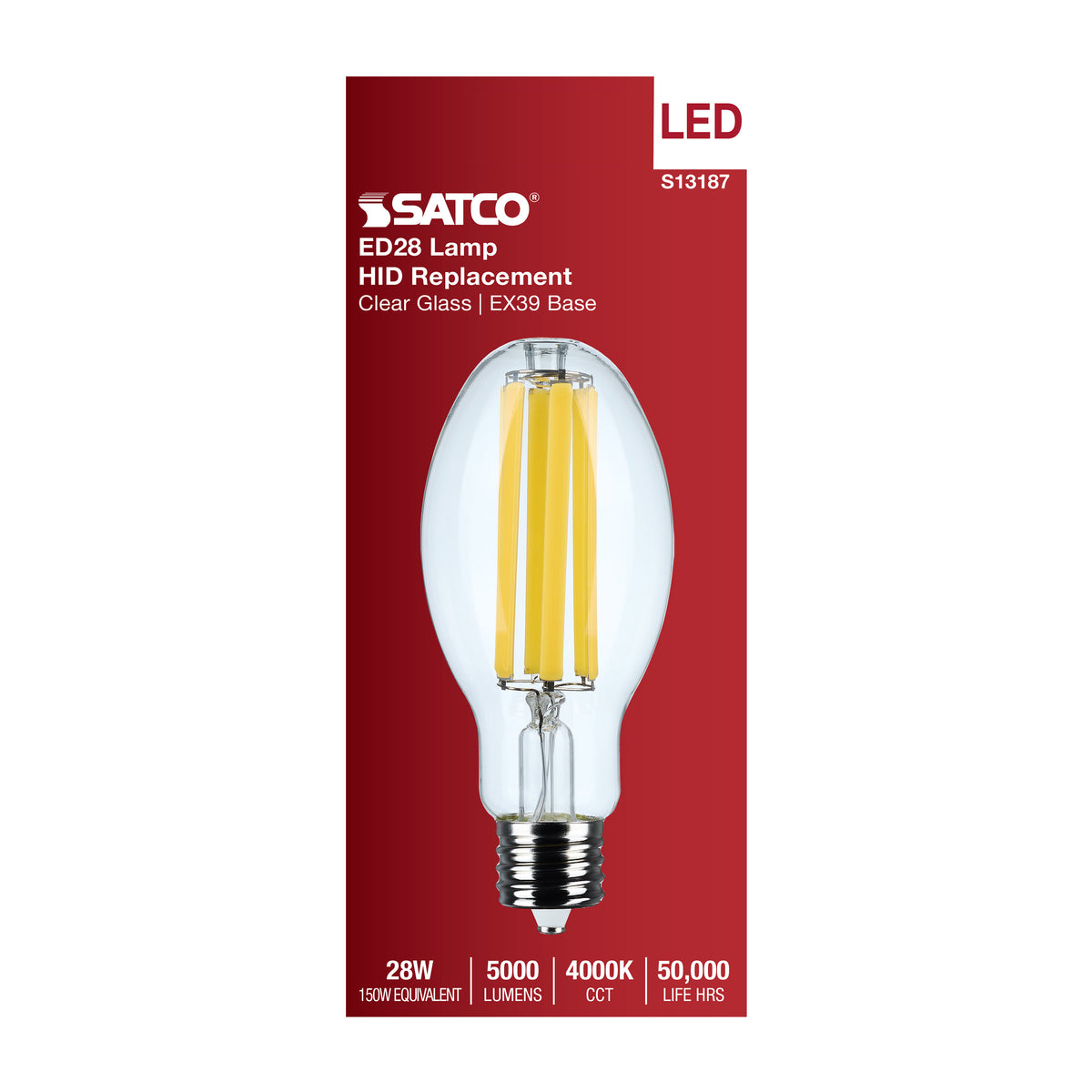 Satco S13187 28W ED28 Cool White LED Light Bulb Mogul Extended Base