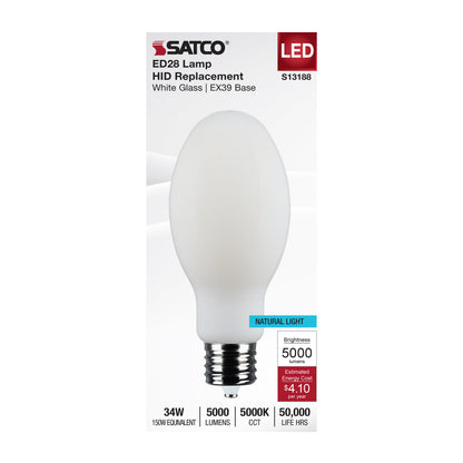 Satco S13188 34W ED28 Natural Light LED Light Bulb Mogul Extended Base