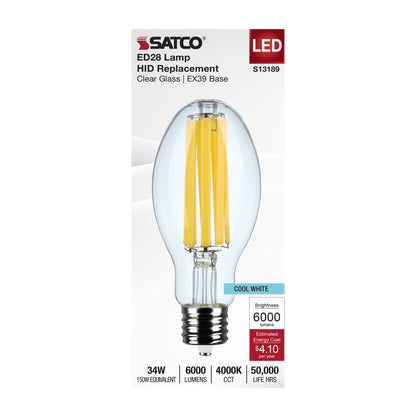 Satco S13189 34W ED28 Cool White LED Light Bulb Mogul Extended Base