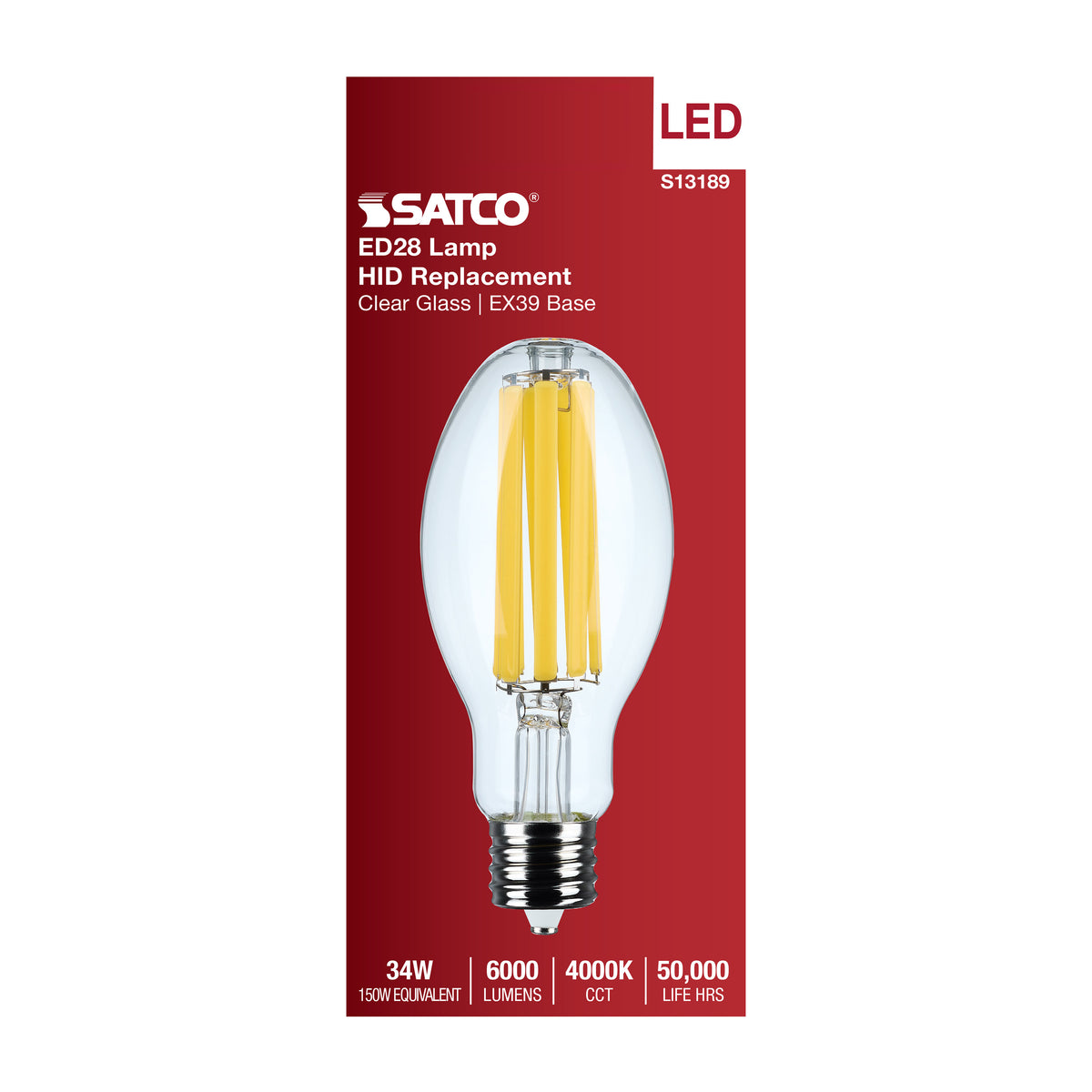 Satco S13189 34W ED28 Cool White LED Light Bulb Mogul Extended Base