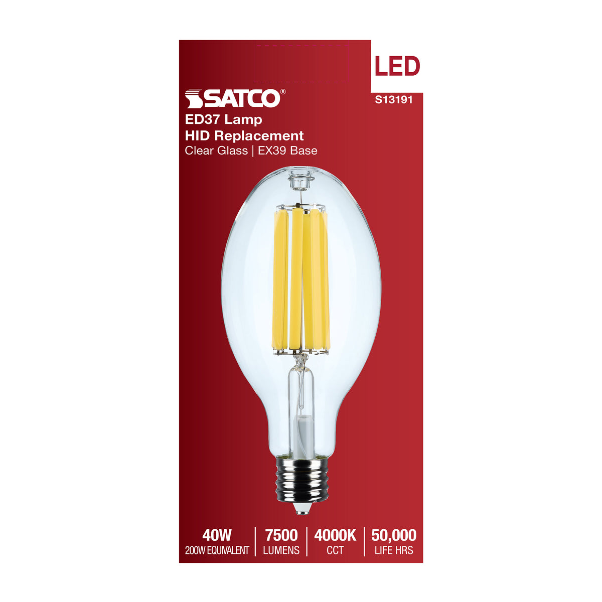 Satco S13191 40W ED37 Cool White LED Light Bulb Mogul Extended Base