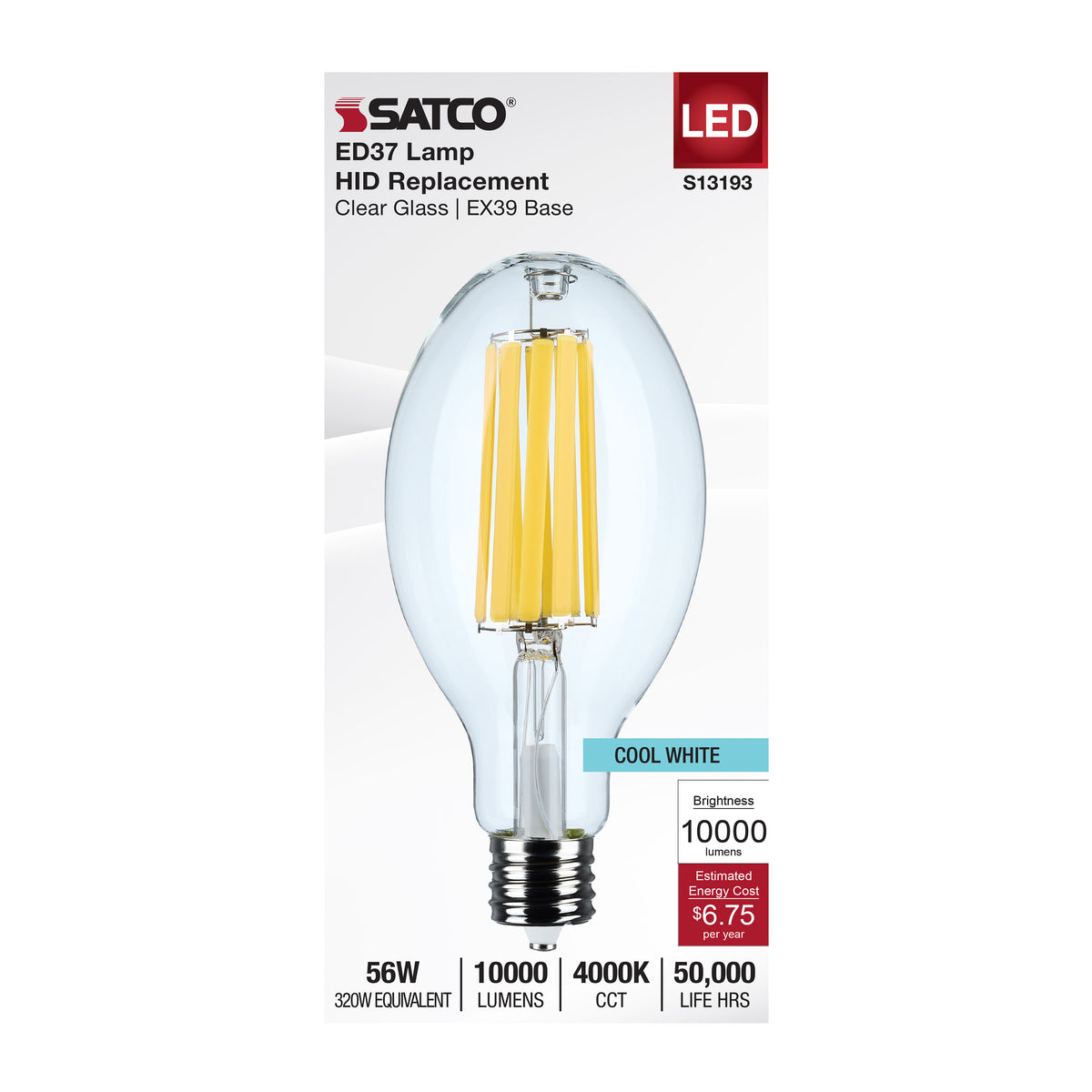 Satco S13193 56W ED37 Cool White LED Light Bulb Mogul Extended Base