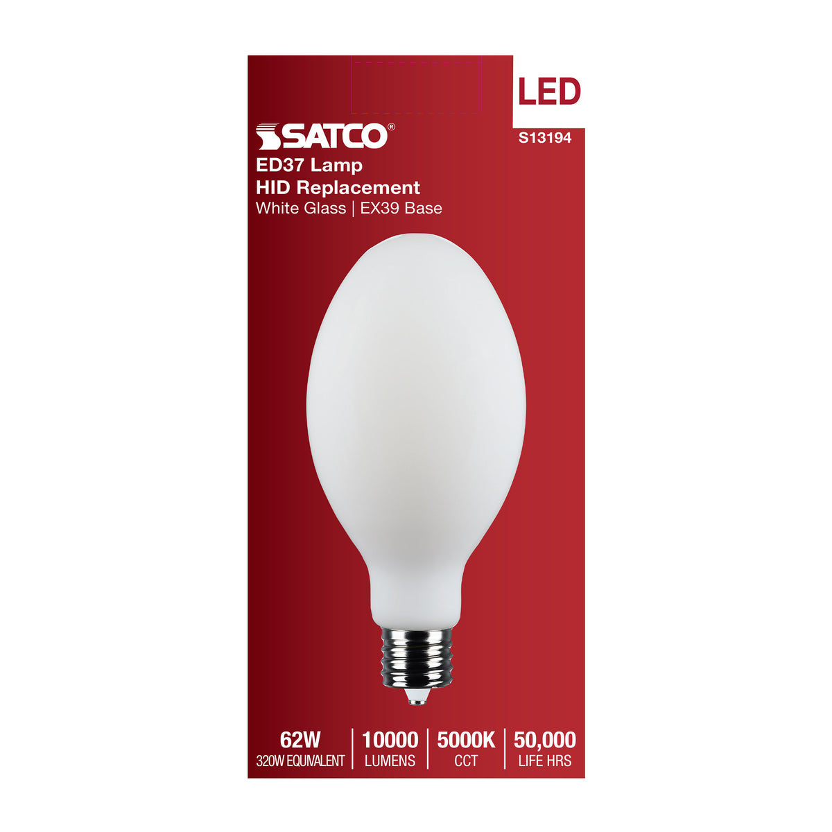 Satco S13194 62W ED37 Natural Light LED Light Bulb Mogul Extended Base