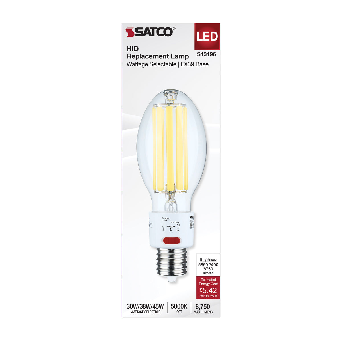 Satco S13196 30W/38W/45W ED28 Natural Light LED Light Bulb Mogul Extended Base