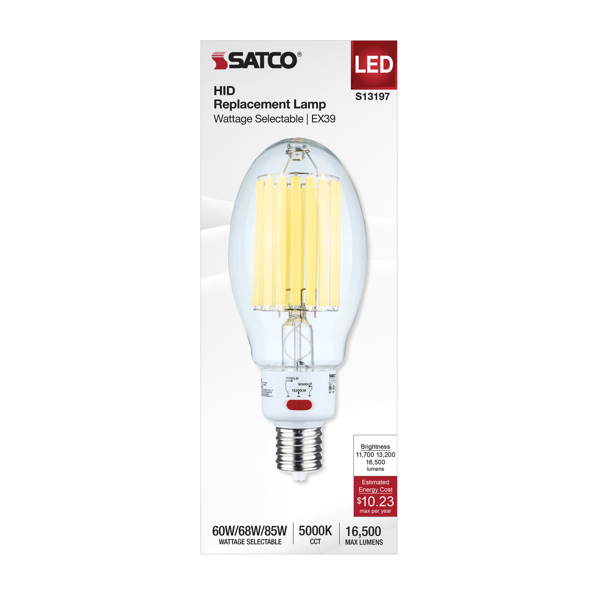 Satco S13197 60W/68W/85W ED37 Natural Light LED Light Bulb Mogul Extended Base