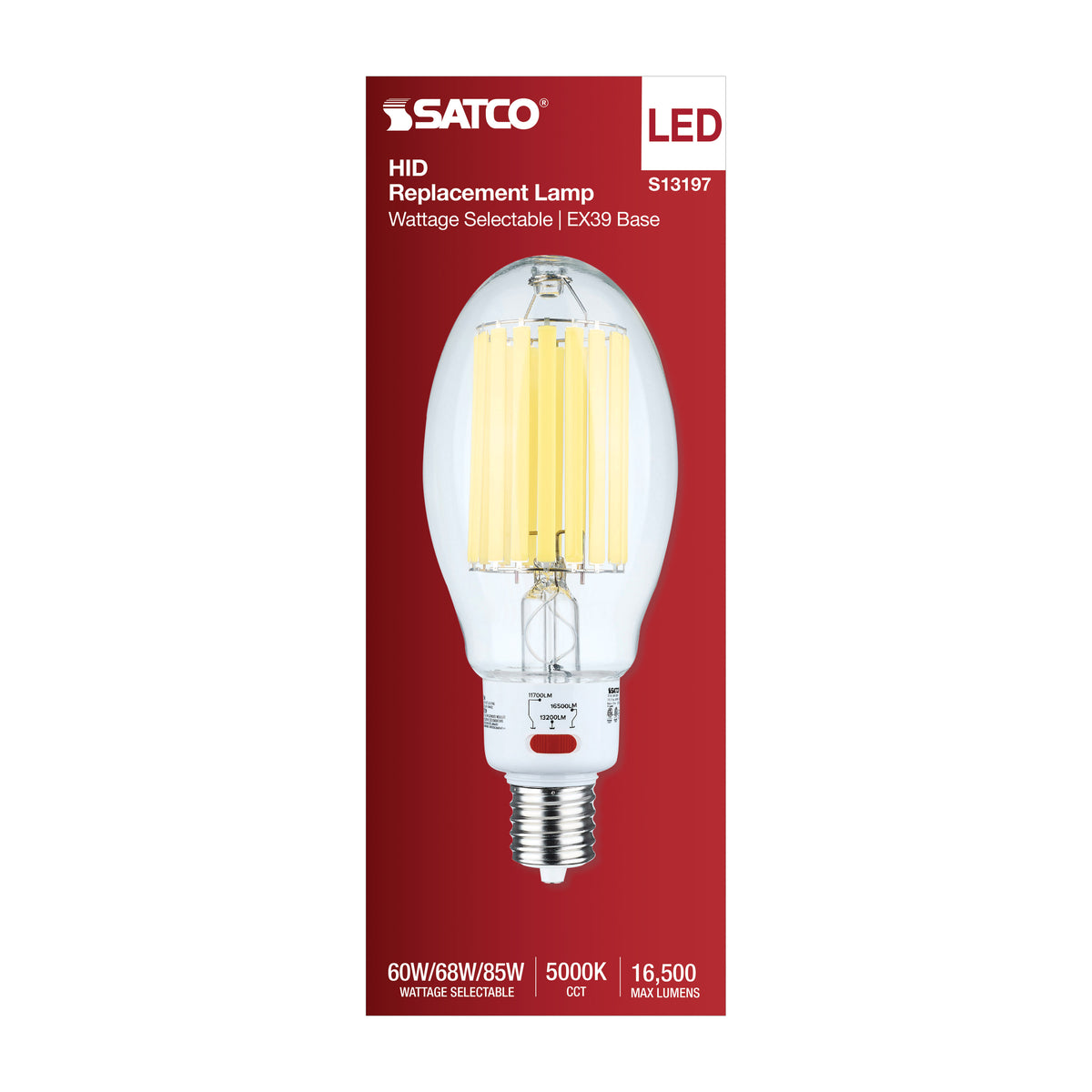 Satco S13197 60W/68W/85W ED37 Natural Light LED Light Bulb Mogul Extended Base