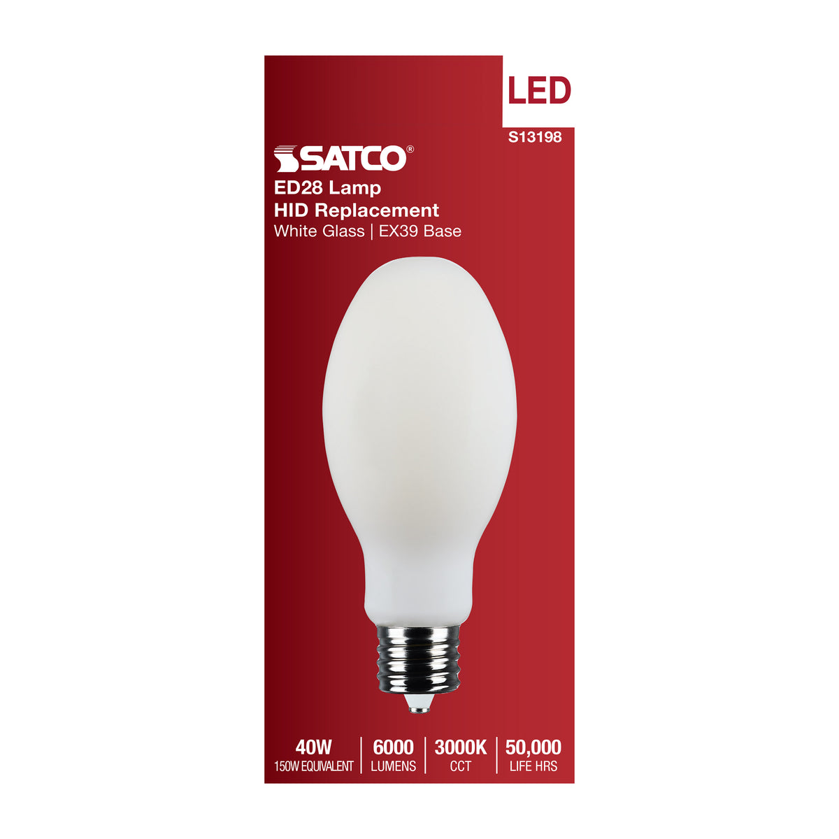 Satco S13198 40W ED28 Soft White LED Light Bulb Mogul Extended Base