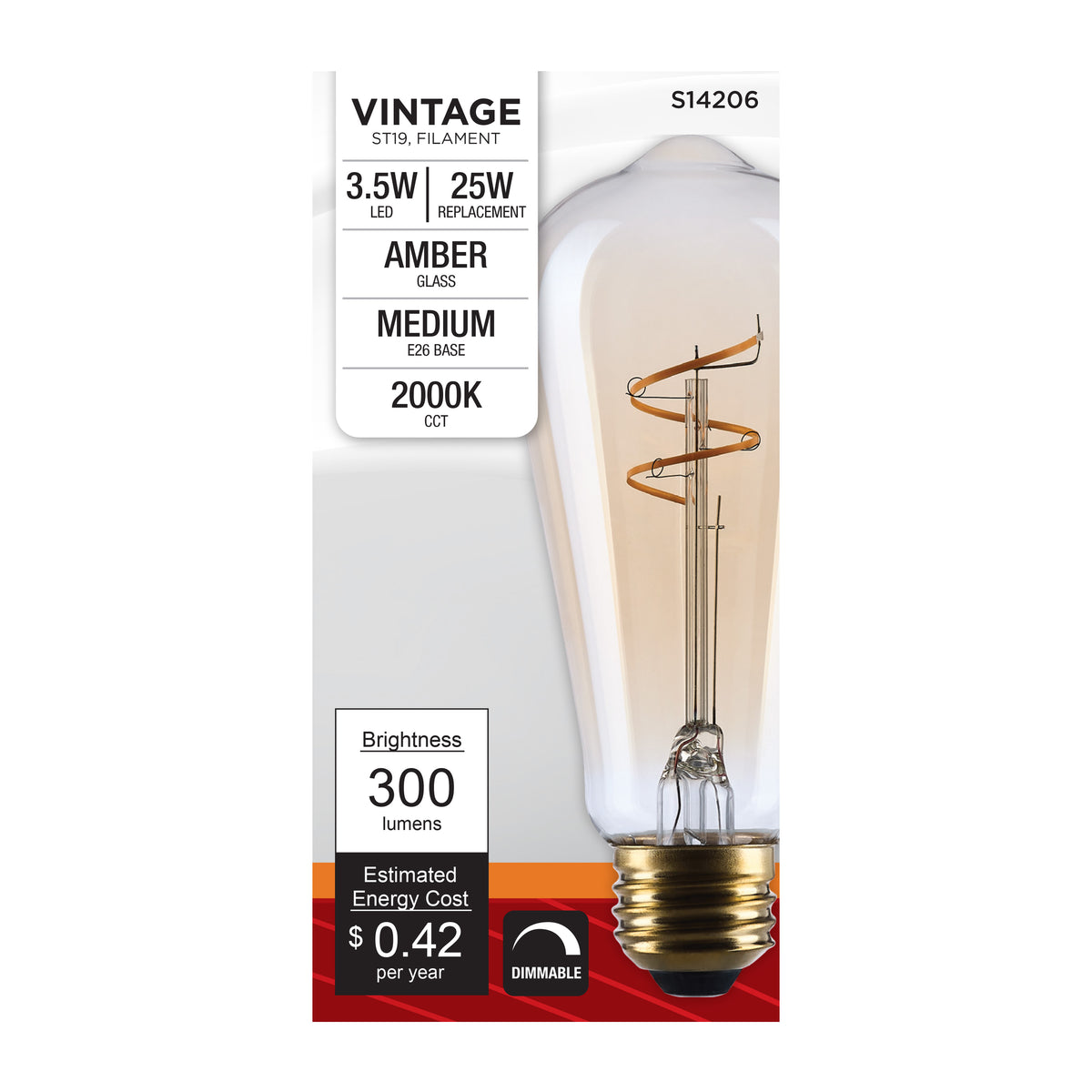 Satco S14206 3.5W ST19 Warm White LED Light Bulb Medium Base