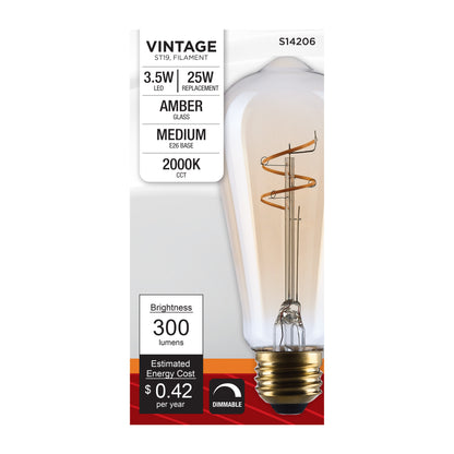 Satco S14206 3.5W ST19 Warm White LED Light Bulb Medium Base