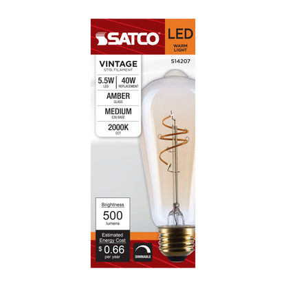 Satco S14207 5.5W ST19 Warm White LED Light Bulb Medium Base