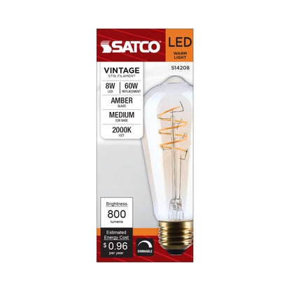 Satco S14208 8W ST19 Warm White LED Light Bulb Medium Base