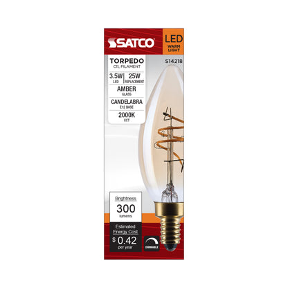 Satco S14218 3.5W C11 Warm White LED Light Bulb Candelabra Base