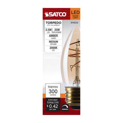 Satco S14222 3.5W C11 Warm White LED Light Bulb Medium Base