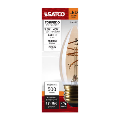 Satco S14223 5.5W C11 Warm White LED Light Bulb Medium Base