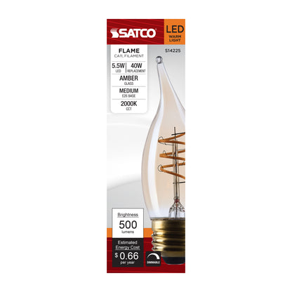 Satco S14225 5.5W CA11 Warm White LED Light Bulb Medium Base