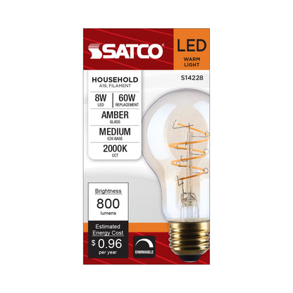 Satco S14228 8W A19 Warm White LED Light Bulb Medium Base