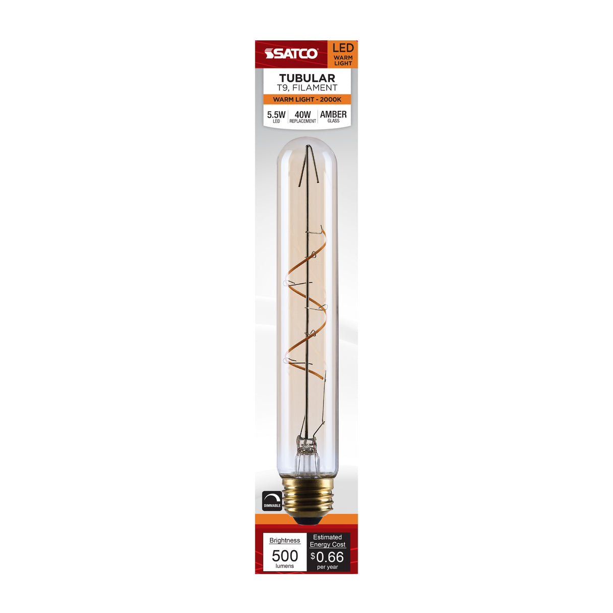 Satco S14230 5.5W T9 Warm White LED Light Bulb Medium Base