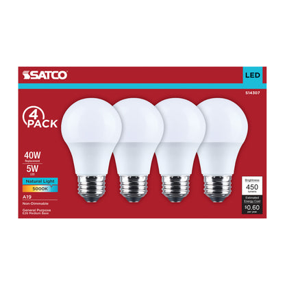 Satco S14307 5W A19 Natural Light LED Light Bulb Medium Base