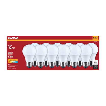 Satco S14310 8.5W A19 Warm White LED Light Bulb Medium Base