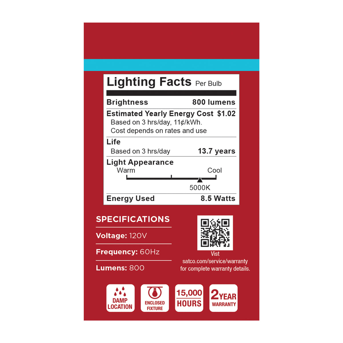 Satco S14319 8.5W A19 Natural Light LED Light Bulb Medium Base