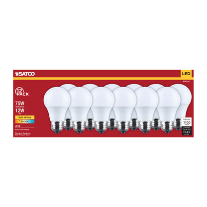 Satco S14326 12W A19 Soft White LED Light Bulb Medium Base