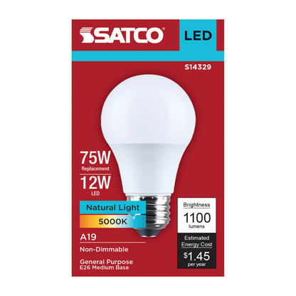 Satco S14329 12W A19 Natural Light LED Light Bulb Medium Base