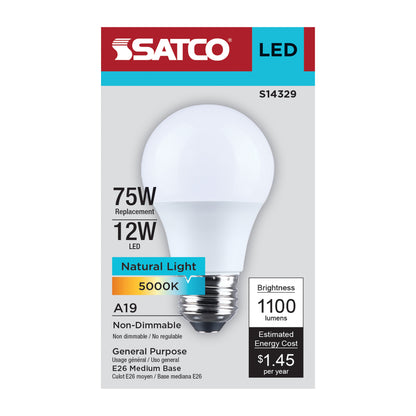 Satco S14329 12W A19 Natural Light LED Light Bulb Medium Base