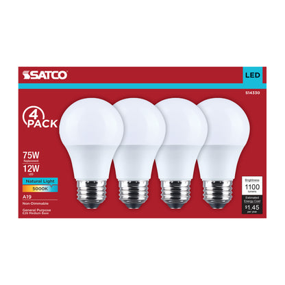 Satco S14330 12W A19 Natural Light LED Light Bulb Medium Base