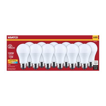 Satco S14337 15W A19 Soft White LED Light Bulb Medium Base