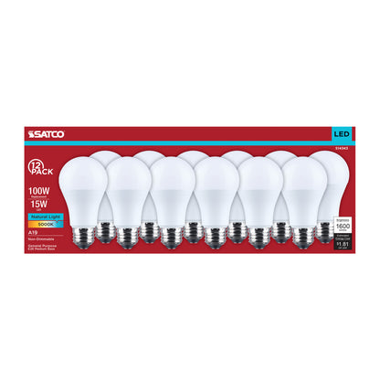 Satco S14343 15W A19 Natural Light LED Light Bulb Medium Base