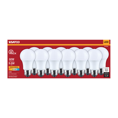 Satco S14354 9.8W A19 Warm White LED Light Bulb Medium Base