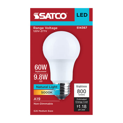Satco S14367 9.8W A19 Natural Light LED Light Bulb Medium Base