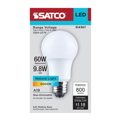 Satco S14367 9.8W A19 Natural Light LED Light Bulb Medium Base