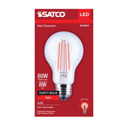 Satco S14384 8W A19 Red LED Light Bulb Medium Base