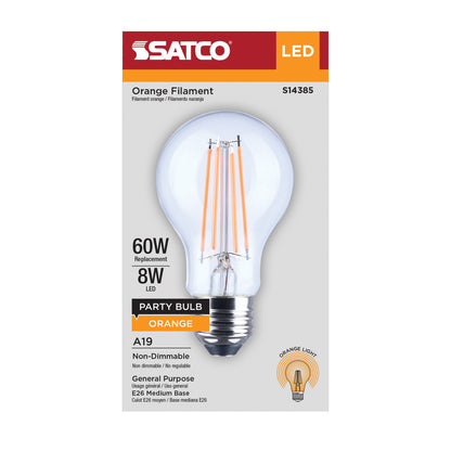 Satco S14385 8W A19 Orange LED Light Bulb Medium Base