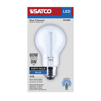 Satco S14388 8W A19 Blue LED Light Bulb Medium Base