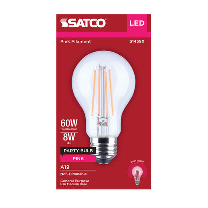 Satco S14390 8W A19 Pink LED Light Bulb Medium Base