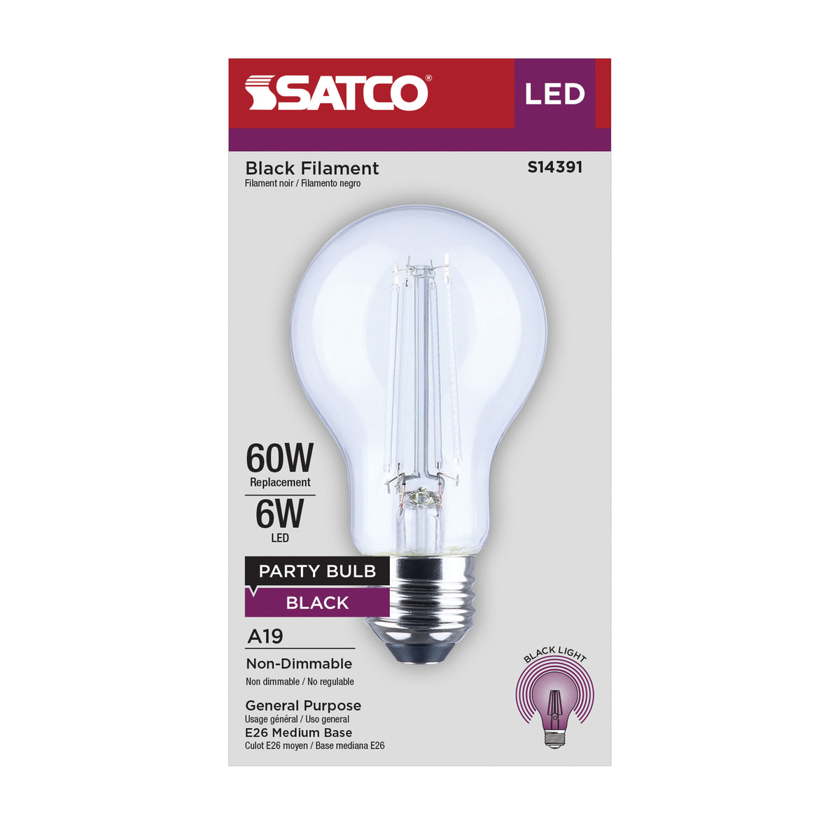 Satco S14391 6W A19 Black LED Light Bulb Medium Base