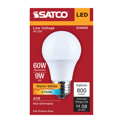 Satco S14405 9W A19 Warm White LED Light Bulb Medium Base